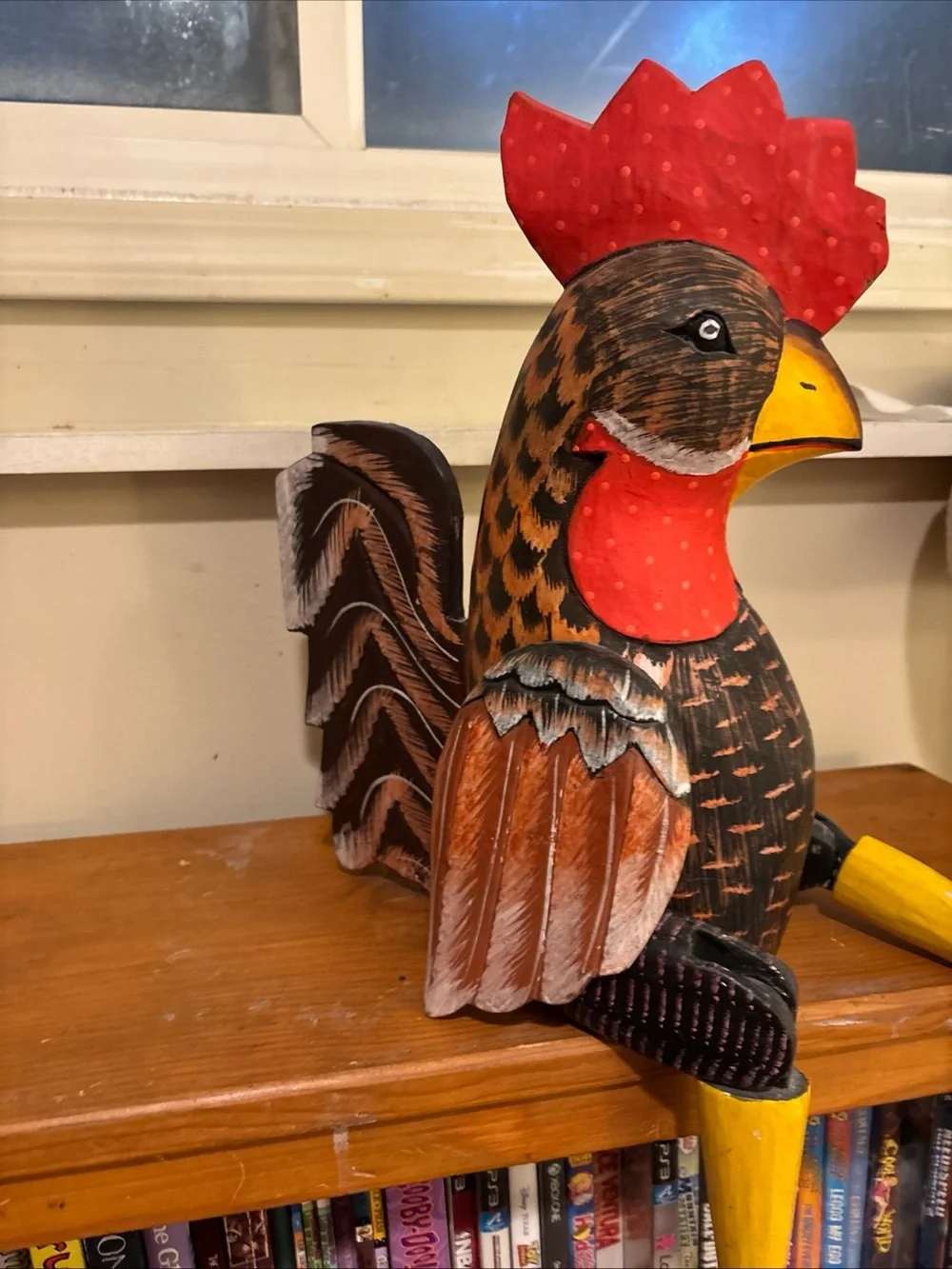 Handcrafted Decorative Wooden Rooster - Black, Red, Yellow